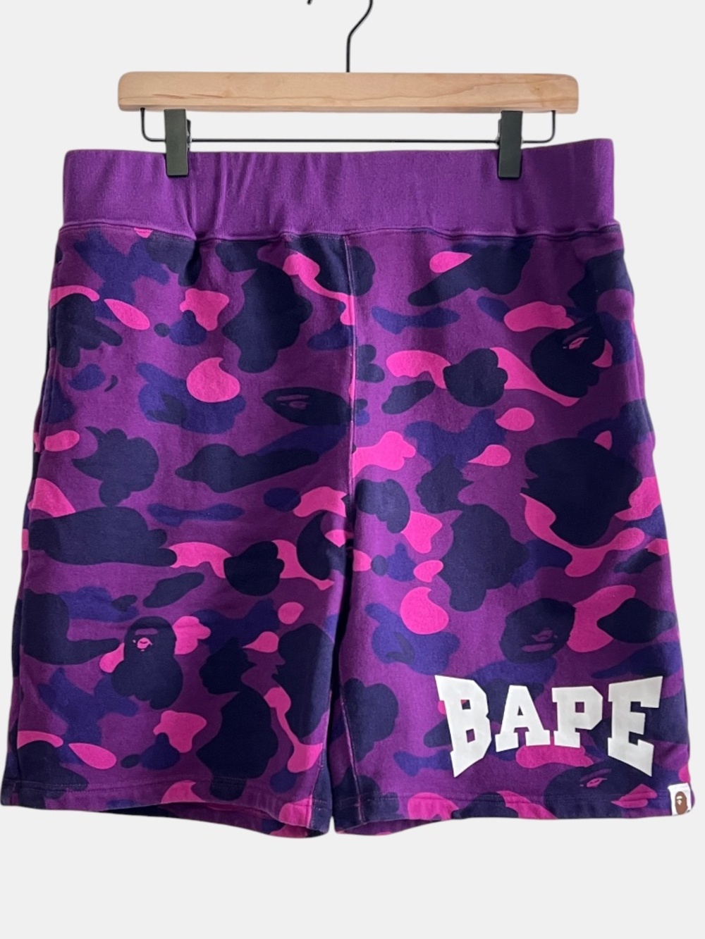BAPE A Bathing Ape Purple Color Camo Sweat Shorts Size L Made in Japan Used